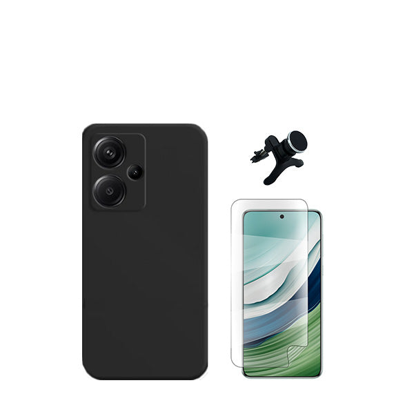 Kit Película Protectora de Hydrogel Frente + Capa Proteção Traseira Silicone + Suporte Magnético Com Pernas GIFT4ME para Xiaomi Redmi Note 13 Pro+ Plus - Preto