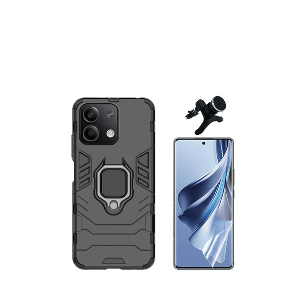 Kit Película Protectora de Hydrogel Frente + Capa de Proteção Militar Magnética + Suporte Magnético Com Pernas GIFT4ME para Xiaomi Redmi Note 13 - Preto