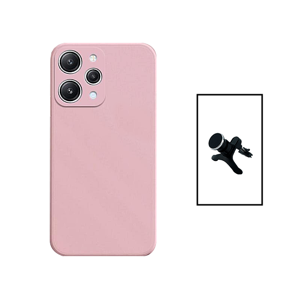 Kit Suporte Magnético Com Pernas + Capa Proteção Traseira Silicone para Xiaomi Redmi Note 12R - Rosa