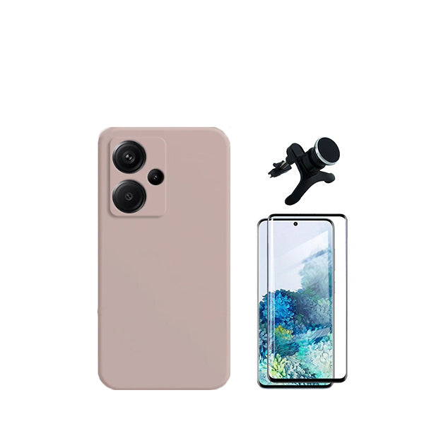 Kit Película de Vidro Temperado GorilasGlass + Capa Proteção Traseira Silicone + Suporte Magnético Com Pernas GIFT4ME para Xiaomi Redmi Note 13 Pro+ Plus - Rosa