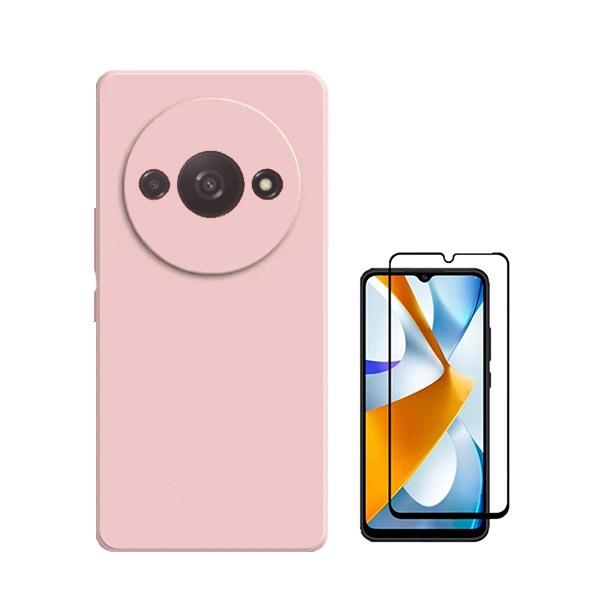Kit Película de Vidro Temperado GOrilasGlass + Capa Proteção Traseira Silicone GIFT4ME para Xiaomi Redmi A3 - Rosa