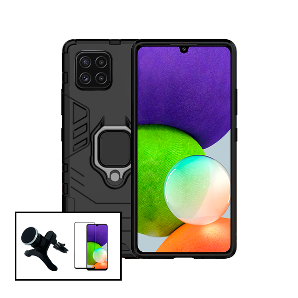 Kit Película de Vidro Temperado GorilasGlass + Capa de Proteção Militar Magnética + Suporte Magnético Com Pernas para Samsung Galaxy M22