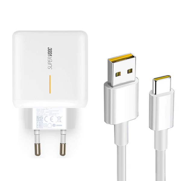 KIT Carregador 65W Fast Charge 4A VOOC 2.0 + Cabo Fast Charger Type C para Oppo Reno7 Lite - Branco