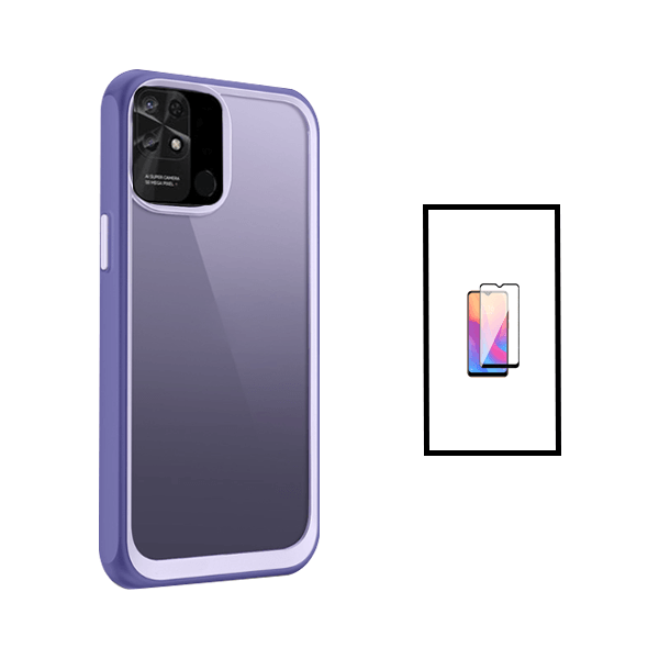 Kit Película de Vidro Temperado GorilasGlass + Capa de Tripla Proteção Revestida a Aluminio para Xiaomi Redmi 10C - Transparente/ Lilás
