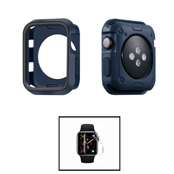 Kit Capa de Proteção Reforçada + Película de Hydrogel para Apple Watch SE (2022) 40mm - Azul Escuro / Preto