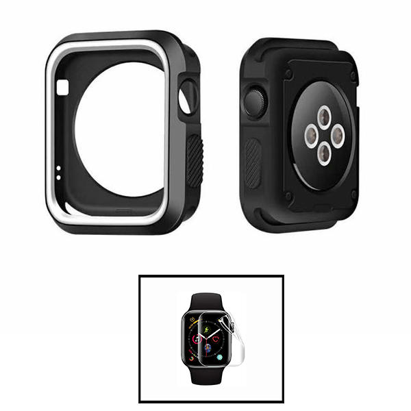 Kit Capa de Proteção Reforçada + Película de Hydrogel para Apple Watch SE (2022) 40mm - Preto / Branco