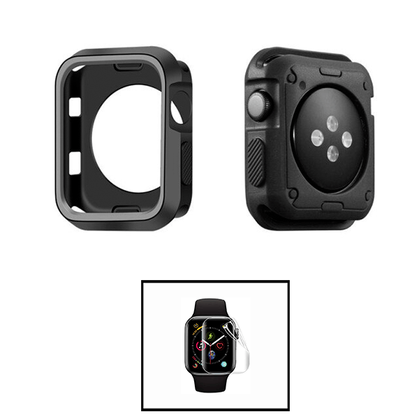Kit Capa de Proteção Reforçada + Película de Hydrogel para Apple Watch SE (2022) 40mm - Preto / Cinza