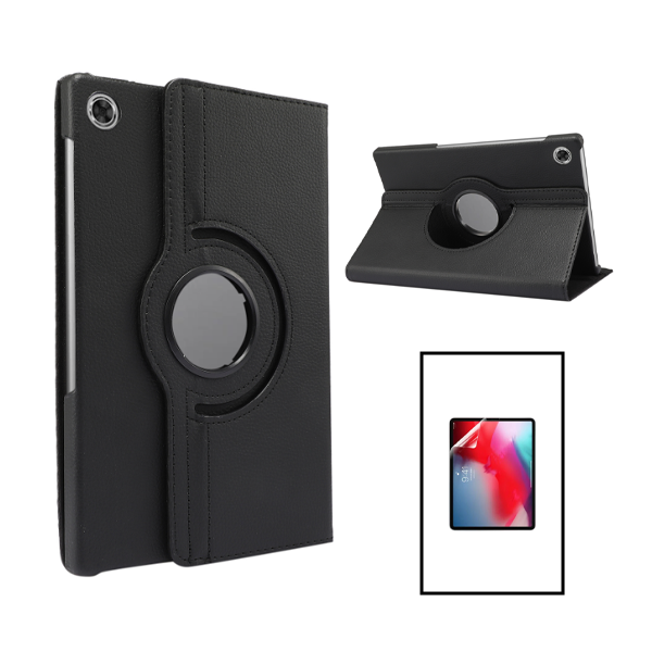 Kit Capa Proteção Rotativa 360 + Película Protectora de Hydrogel Frente para Lenovo Tab M10 (Gen 3) - Preto