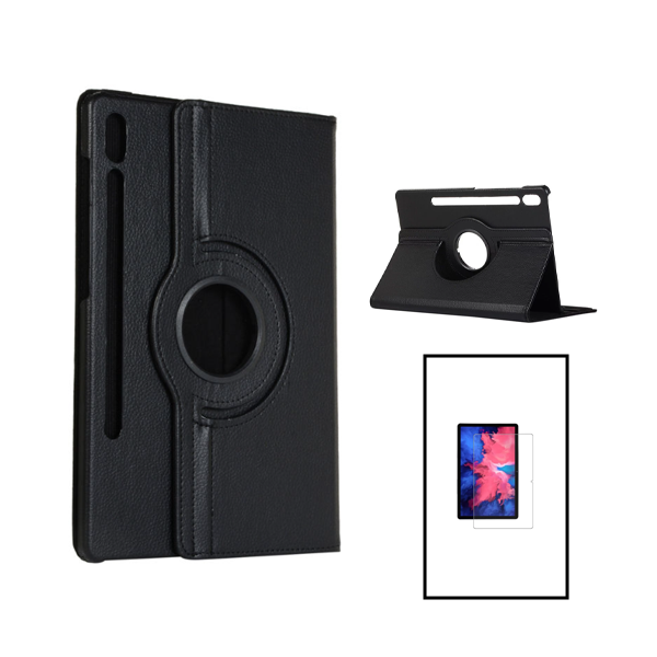 Kit Capa Proteção Rotativa 360 + Película de Vidro Temperado GorilasGlass para Lenovo P11 Pro 2ª Gen - Preto