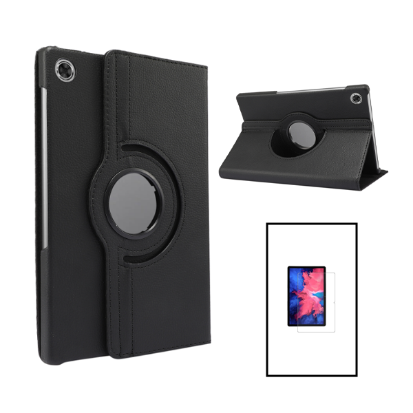 Kit Capa Proteção Rotativa 360 + Película de Vidro Temperado GorilasGlass para Lenovo Tab M10 (Gen 3) - Preto