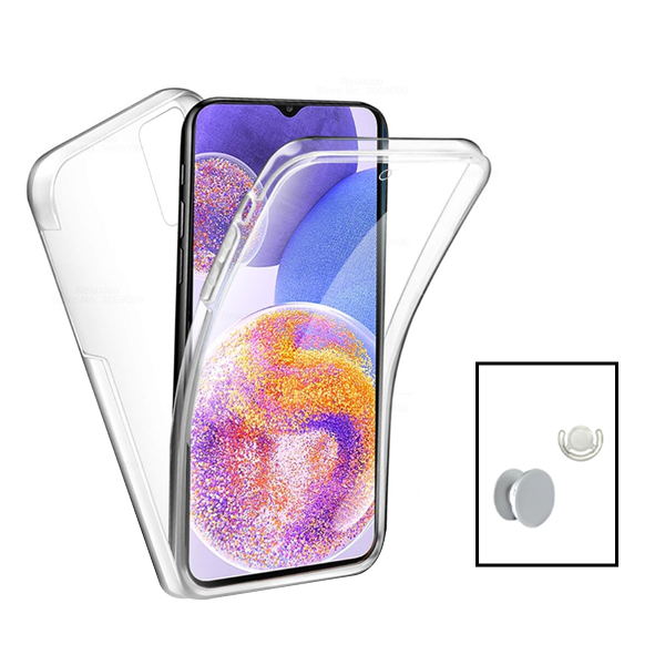 Kit Capa 360° Proteção Frente e Verso + 1 HandHolder + 1 Suporte HandHolder Branco para Samsung Galaxy A23 5G - Transparente/Branco