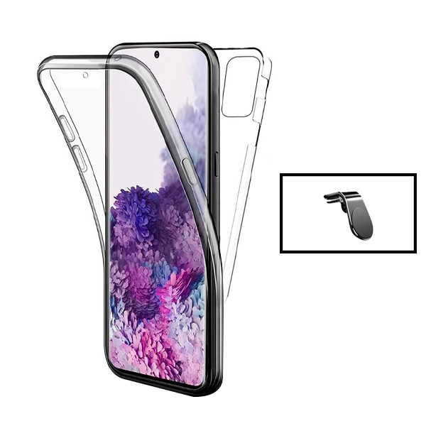 Kit Capa 360° Proteção Frente e Verso + Suporte Magnético L para Samsung Galaxy Note 10 Lite - Transparente/Branco
