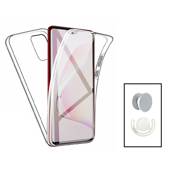 Kit Capa 360° Proteção Frente e Verso + 1 HandHolder + 1 Suporte HandHolder Branco para Samsung Galaxy A34 5G - Transparente/Branco