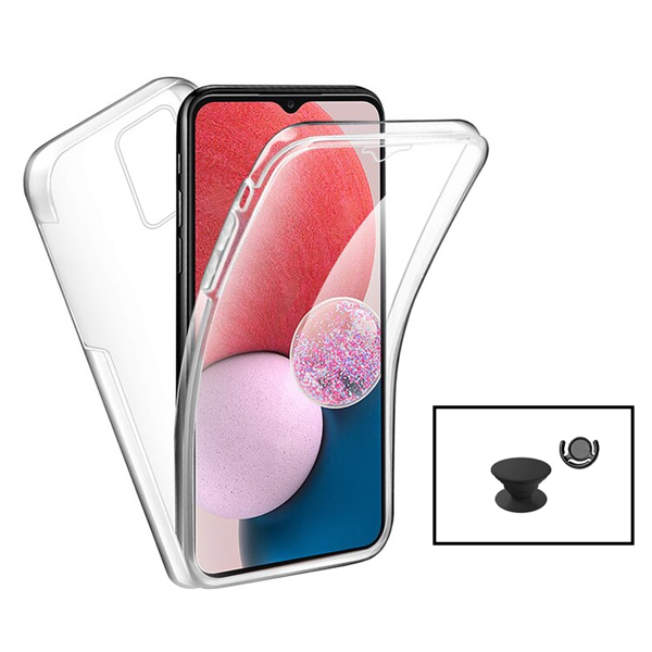 Kit Capa 360° Proteção Frente e Verso + 1 HandHolder + 1 Suporte HandHolder Preto para Samsung Galaxy A04s - Transparente/Preto
