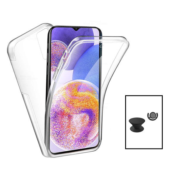 Kit Capa 360° Proteção Frente e Verso + 1 HandHolder + 1 Suporte HandHolder Preto para Samsung Galaxy A23 5G - Transparente/Preto