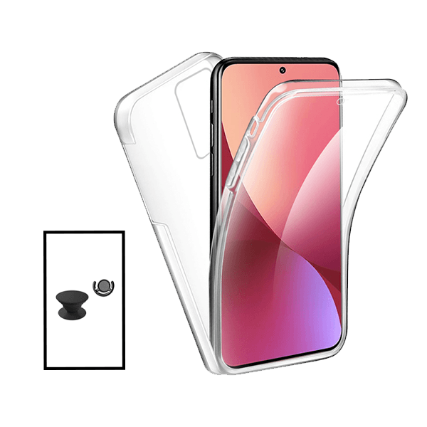 Kit Capa 360° Proteção Frente e Verso + 1 HandHolder + 1 Suporte HandHolder Preto para Xiaomi Mi 12 Lite - Transparente/Preto