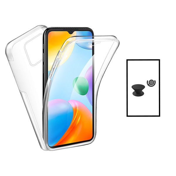 Kit Capa 360° Proteção Frente e Verso + 1 HandHolder + 1 Suporte HandHolder Preto para Xiaomi Redmi 10 Power - Transparente/Preto
