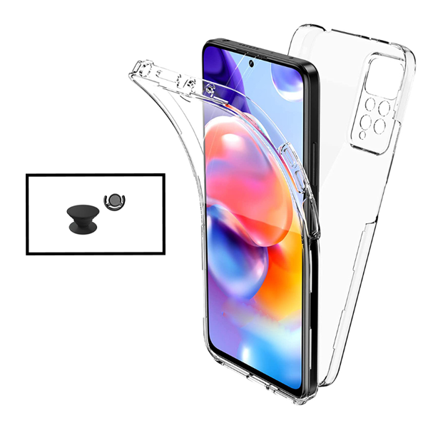 Kit Capa 360° Proteção Frente e Verso + 1 HandHolder + 1 Suporte HandHolder Preto para Xiaomi Redmi Note 11S 5G - Transparente/Preto