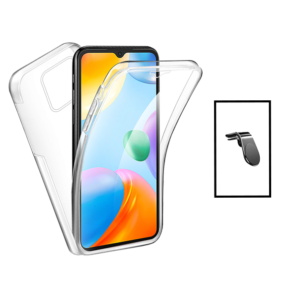 Kit Capa 360° Proteção Frente e Verso + Suporte Magnético L para Xiaomi Redmi 10 Power - Transparente/Branco