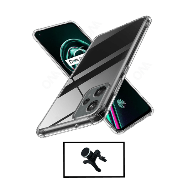 Kit Capa 360° Proteção Frente e Verso + Suporte Magnético Com Pernas para Realme 9 Pro+ Plus - Transparente/Branco