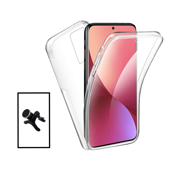 Kit Capa 360° Proteção Frente e Verso + Suporte Magnético Com Pernas para Xiaomi Mi 12 Lite - Transparente/Branco