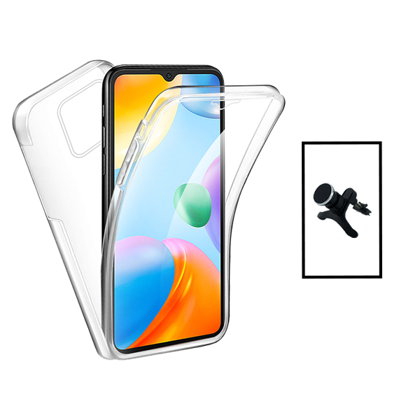 Kit Capa 360° Proteção Frente e Verso + Suporte Magnético Com Pernas para Xiaomi Redmi 10 Power - Transparente/Branco