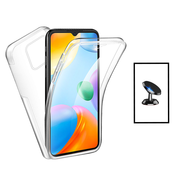 Kit Capa 360° Proteção Frente e Verso + Suporte Magnético para Xiaomi Redmi 10 Power - Transparente/Branco