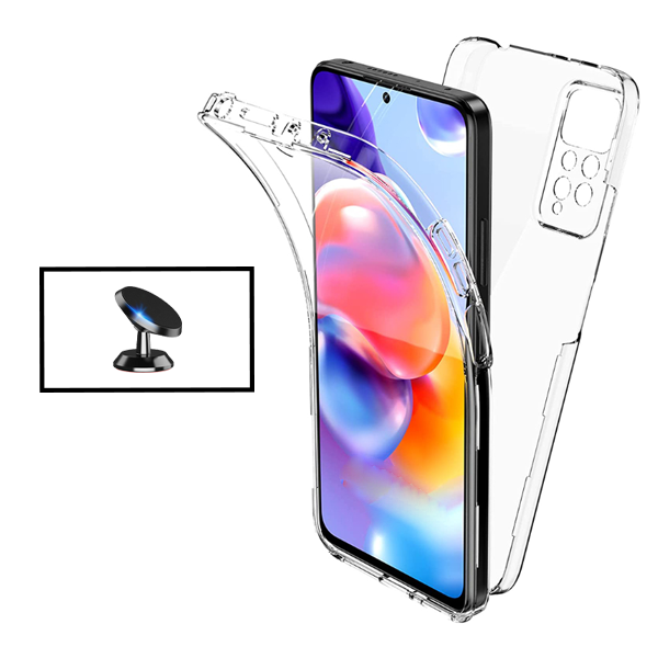 Kit Capa 360° Proteção Frente e Verso + Suporte Magnético para Xiaomi Redmi Note 11S 5G - Transparente/Branco