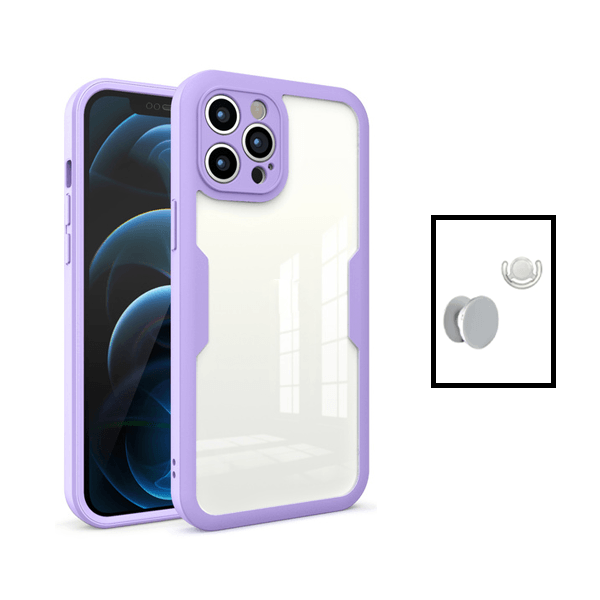 Kit Capa 360° Proteção Frente e Verso + 1 HandHolder + 1 Suporte HandHolder Branco para Apple iPhone 14 - Roxo