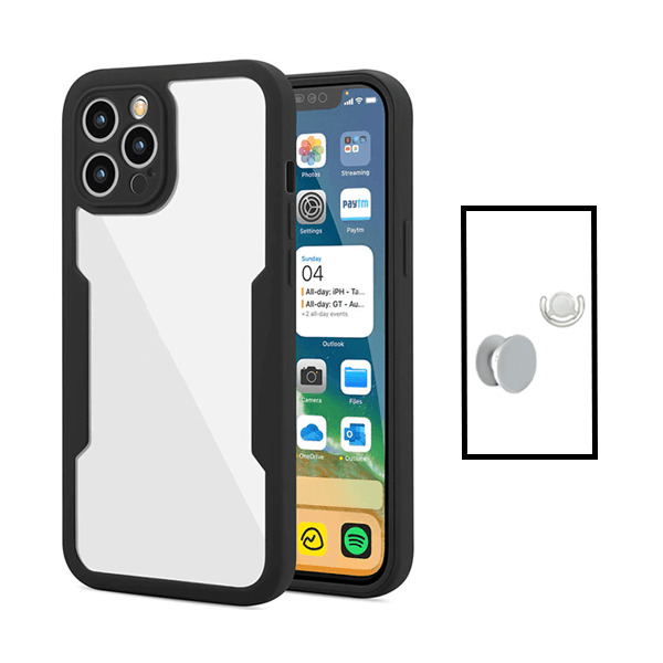 Kit Capa 360° Proteção Frente e Verso + 1 HandHolder + 1 Suporte HandHolder Branco para Apple iPhone 14 Pro Max - Preto
