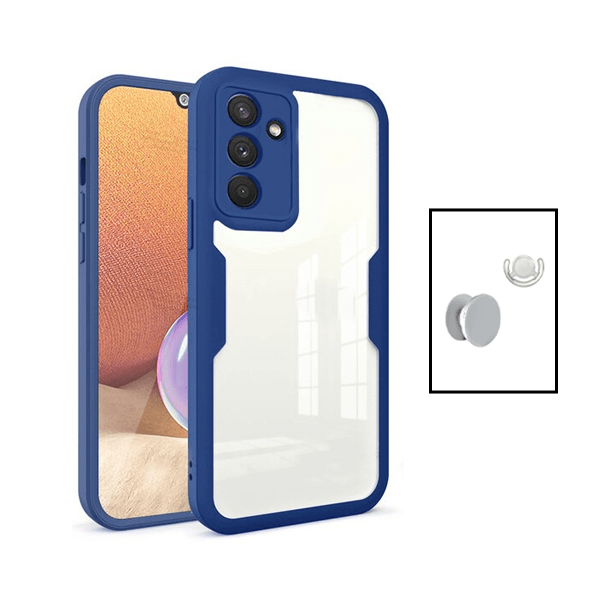 Kit Capa 360° Proteção Frente e Verso + 1 HandHolder + 1 Suporte HandHolder Branco para Samsung Galaxy A04s - Azul Escuro
