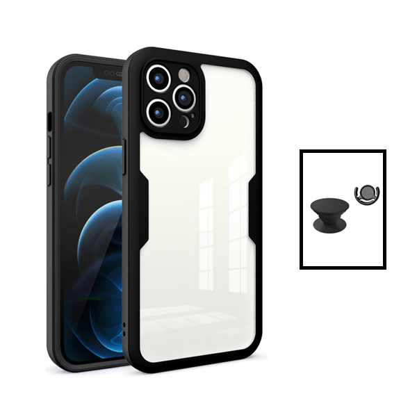 Kit Capa 360° Proteção Frente e Verso + 1 HandHolder + 1 Suporte HandHolder Preto para Apple iPhone 14 - Preto