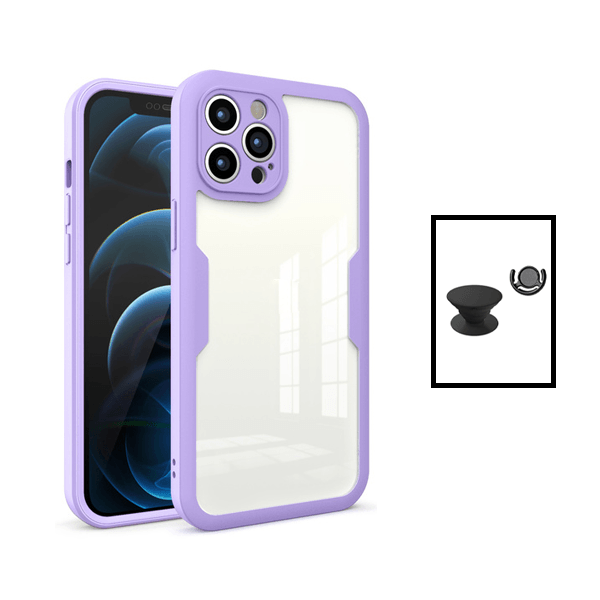 Kit Capa 360° Proteção Frente e Verso + 1 HandHolder + 1 Suporte HandHolder Preto para Apple iPhone 14 - Roxo