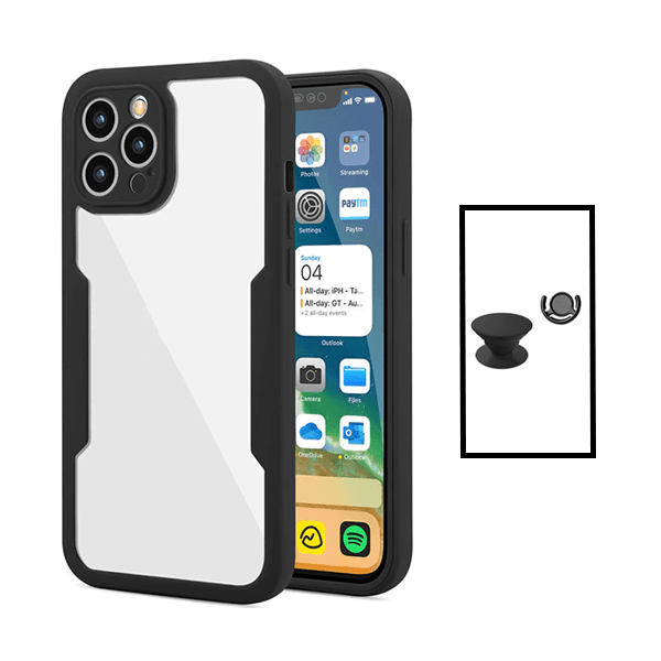 Kit Capa 360° Proteção Frente e Verso + 1 HandHolder + 1 Suporte HandHolder Preto para Apple iPhone 14 Pro - Preto