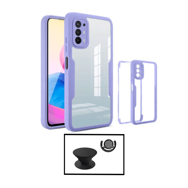 Kit Capa 360° Proteção Frente e Verso + 1 HandHolder + 1 Suporte HandHolder Branco para Oppo A94 5G - Roxo