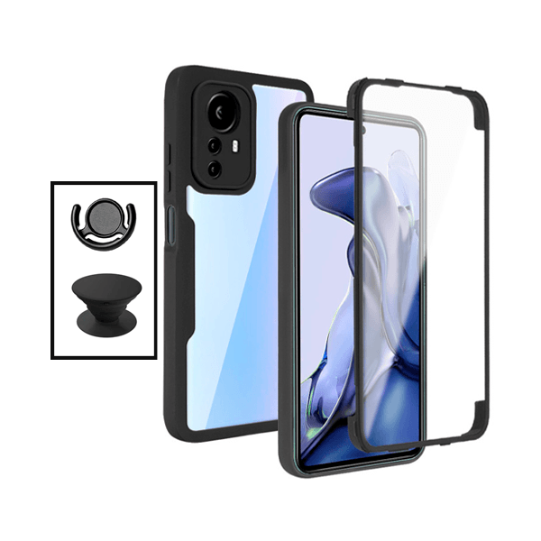 Kit Capa 360° Proteção Frente e Verso + 1 HandHolder + 1 Suporte HandHolder Preto para Xiaomi 12 Lite - Preto
