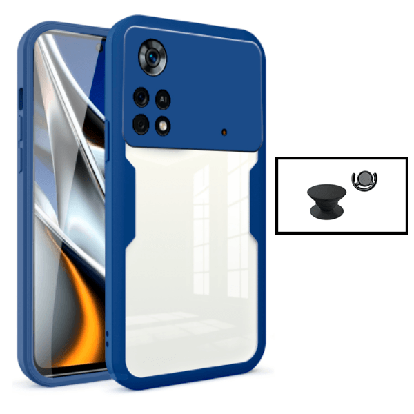 Kit Capa 360° Proteção Frente e Verso + 1 HandHolder + 1 Suporte HandHolder Preto para Xiaomi Poco X4 Pro 5G - Azul Escuro