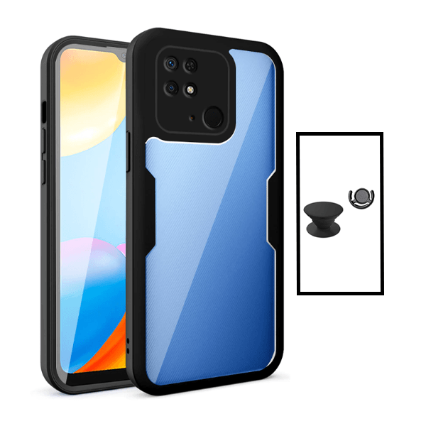 Kit Capa 360° Proteção Frente e Verso + 1 HandHolder + 1 Suporte HandHolder Preto para Xiaomi Redmi 10C - Preto