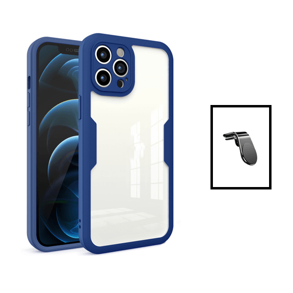Kit Capa 360° Proteção Frente e Verso + Suporte Magnético L para Apple iPhone 14 - Azul Escuro