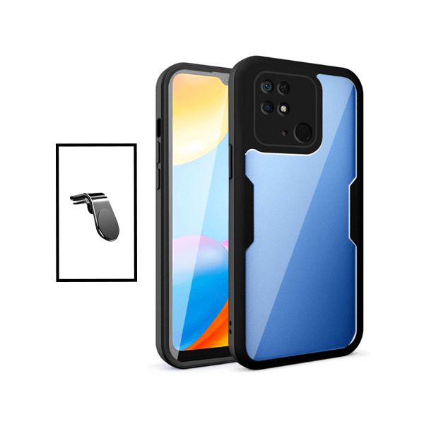 Kit Capa 360° Proteção Frente e Verso + Suporte Magnético L para Xiaomi Redmi 9C - Preto