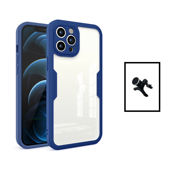 Kit Capa 360° Proteção Frente e Verso + Suporte Magnético Com Pernas para Apple iPhone 14 - Azul Escuro