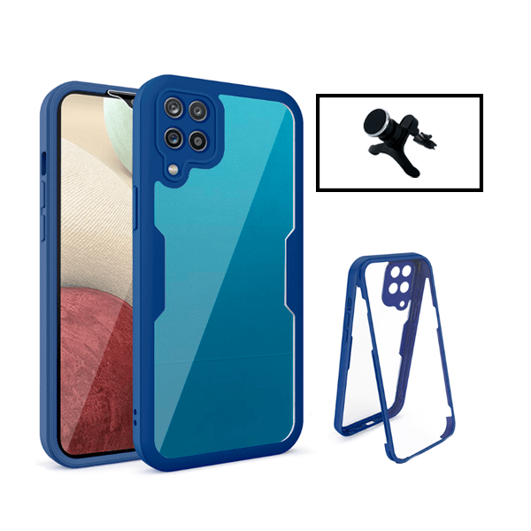 Kit Capa 360° Proteção Frente e Verso + Suporte Magnético Com Pernas para Samsung Galaxy A13 5G - Azul Escuro