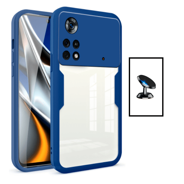 Kit Capa 360° Proteção Frente e Verso + Suporte Magnético para Xiaomi Poco X4 Pro 5G - Azul Escuro