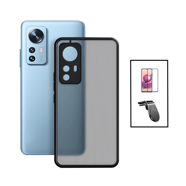 Kit Capa Traseira Proteção Camara + Película de Vidro Temperado GorilasGlass + Suporte de Carro Magnético L para Xiaomi 12T Pro - Preto