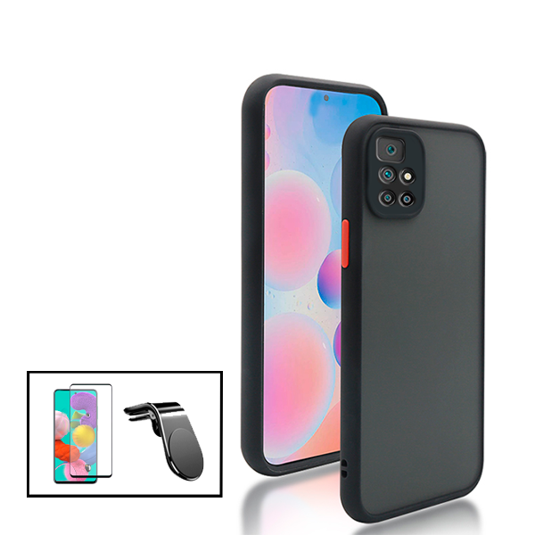 Kit Capa Traseira Proteção Camara + Película de Vidro Temperado GorilasGlass + Suporte de Carro Magnético L para Xiaomi Redmi 10 Prime 2022 - Preto