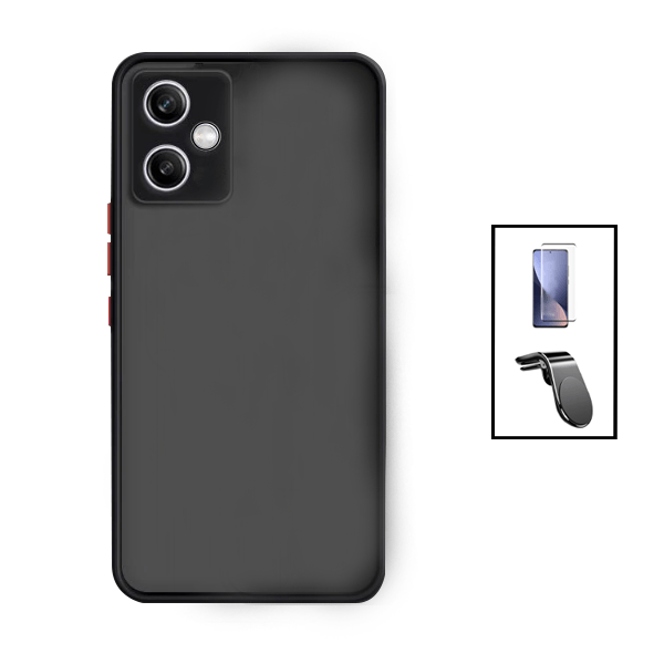 Kit Capa Traseira Proteção Camara + Película de Vidro Temperado GorilasGlass + Suporte de Carro Magnético L para Xiaomi Redmi Note 12 - Preto
