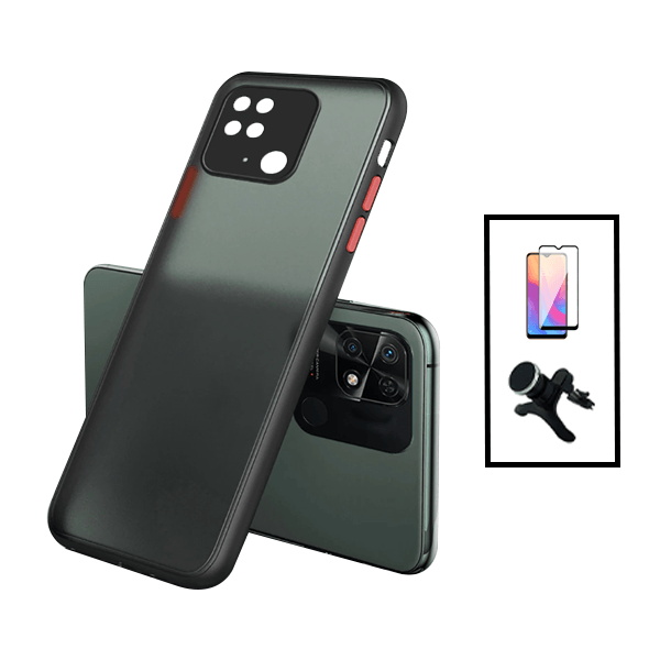Kit Capa Traseira Proteção Camara + Película de Vidro Temperado GorilasGlass + Suporte Magnético Com Pernas para Xiaomi Redmi 10C - Preto