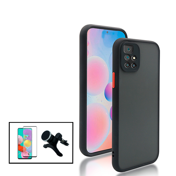 Kit Capa Traseira Proteção Camara + Película de Vidro Temperado GorilasGlass + Suporte Magnético Com Pernas para Xiaomi Redmi 10 Prime 2022 - Preto