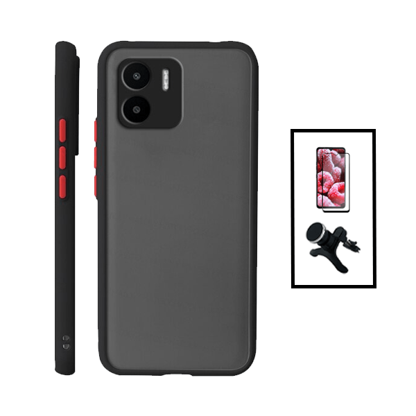 Kit Capa Traseira Proteção Camara + Película de Vidro Temperado GorilasGlass + Suporte Magnético Com Pernas para Xiaomi Redmi A1 - Preto