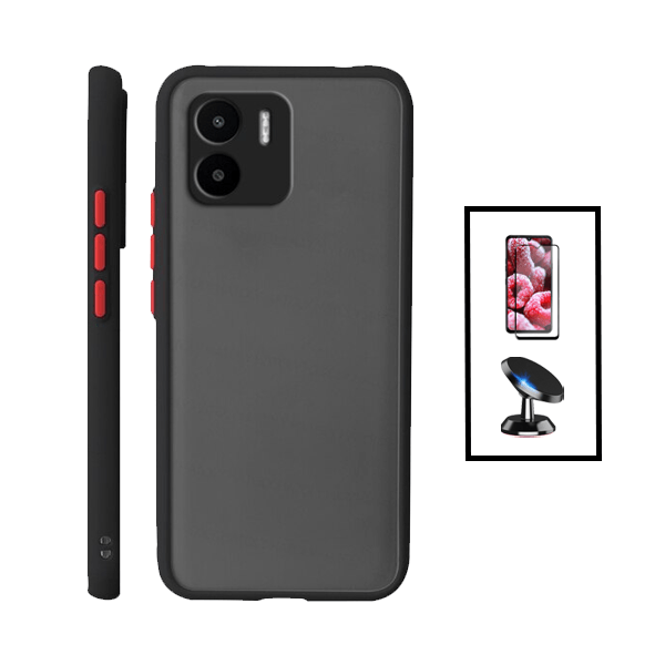 Kit Capa Traseira Proteção Camara + Película de Vidro Temperado GorilasGlass + Suporte Magnético para Xiaomi Redmi A1 - Preto